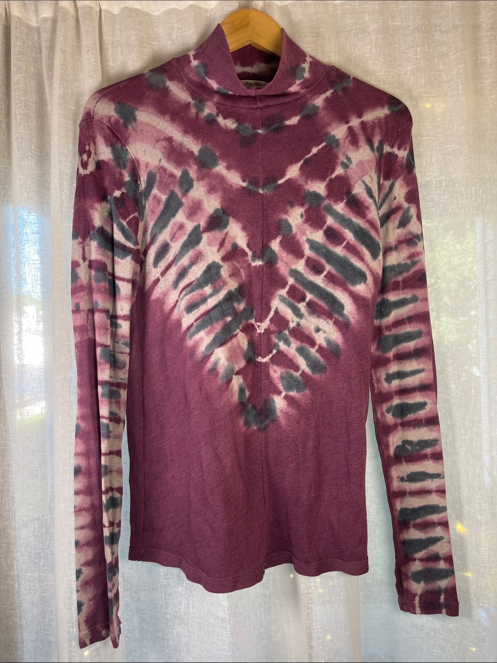 We The Free Plum and Gray Tie-Dye Mock Neck Long Sleeve Top